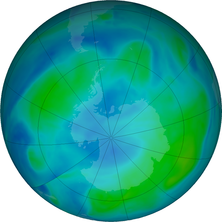 Antarctic ozone map for 13 February 2022
